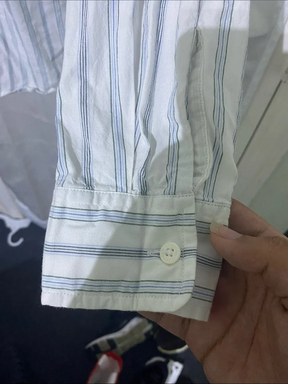 Levi's White Button-Down Shirt with Gray Stripes